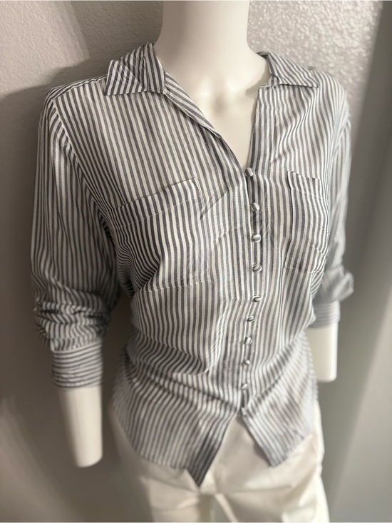 Velvet Heart Tops - Velvet Heart Navy and White Vertical Stripe Button-Down Shirt